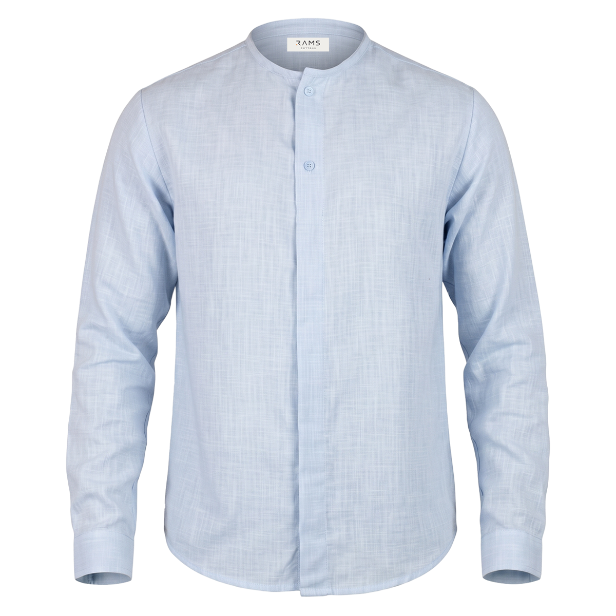 Camisa Azul Manga Larga Hombre Cuello Redondo Textura Moderna