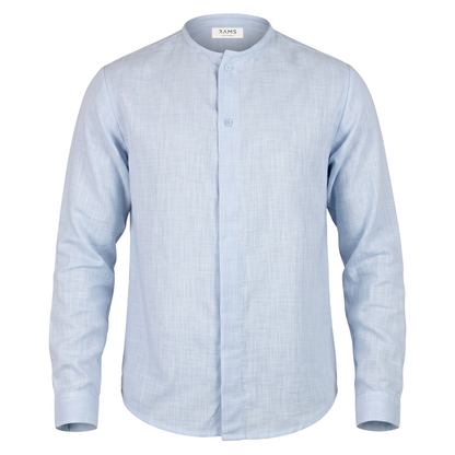 Camisa Azul Manga Larga Hombre Cuello Redondo Textura Moderna