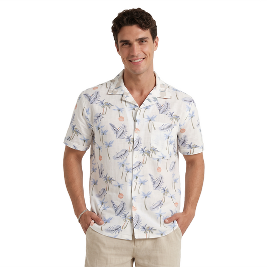 Men's Short Sleeve Tropical Print Modern Resort Collar Shirt