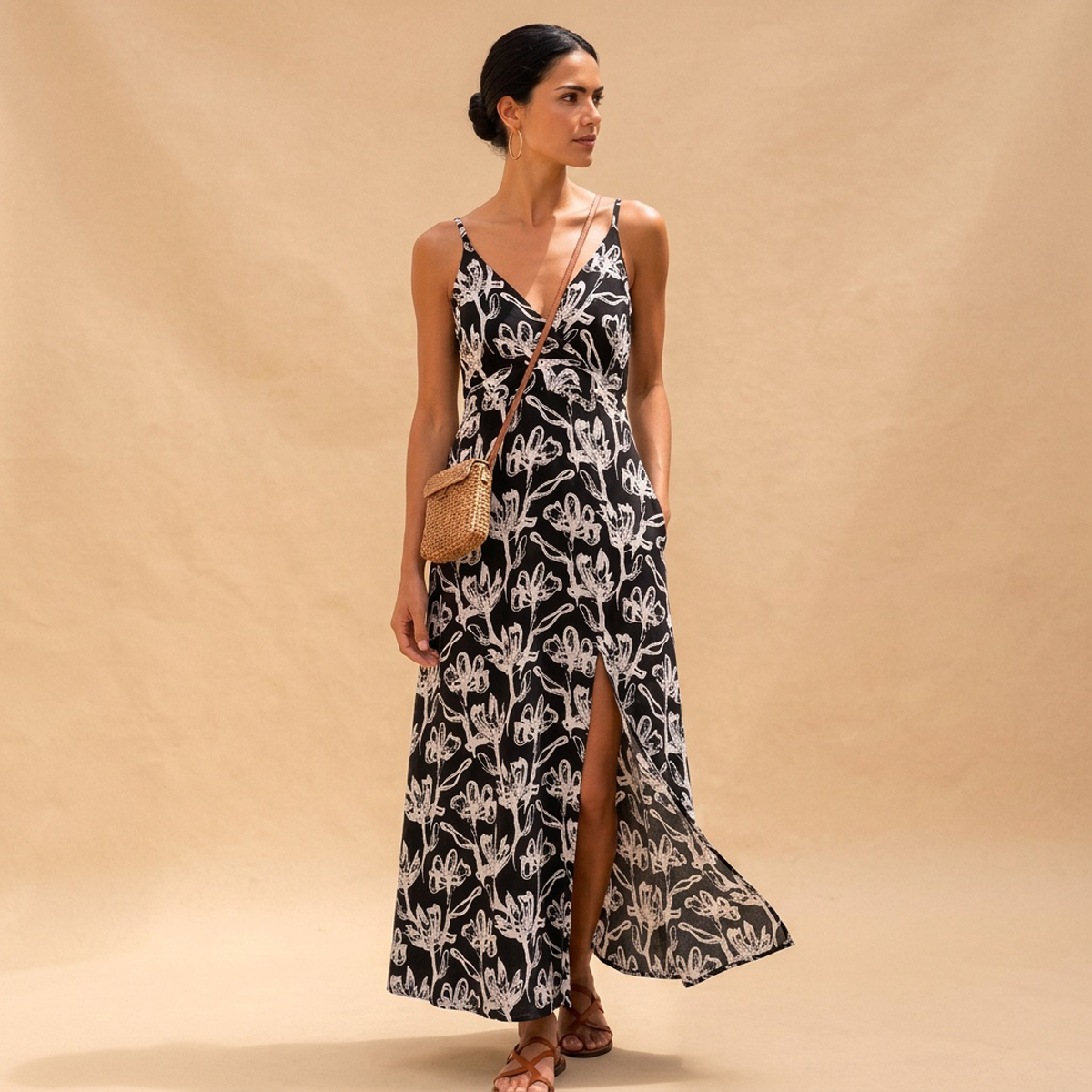 Vestido Largo Mujer Tirantes Ajustables Viscosa Suave con Abertura