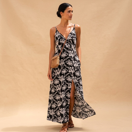 Vestido Largo Mujer Tirantes Ajustables Viscosa Suave con Abertura