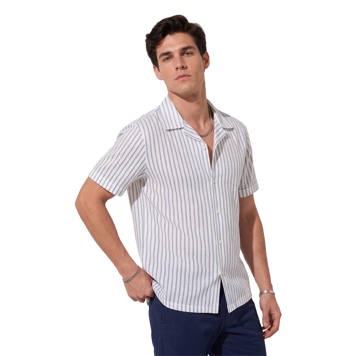 Camisa Estampado Moderno Hombre Corte Loose Fit Cómoda Cuello Resort