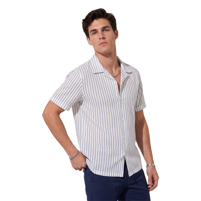 Camisa Estampado Moderno Hombre Corte Loose Fit Cómoda Cuello Resort