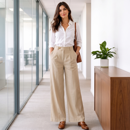 Pantalón de Vestir Mujer Corte Recto Elástico Trasero Rayas