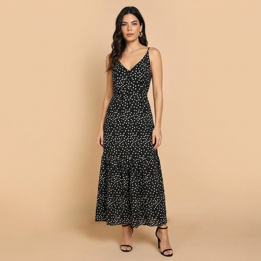Vestido Largo Mujer Tirantes Ajustables Estampado de Puntos Casual
