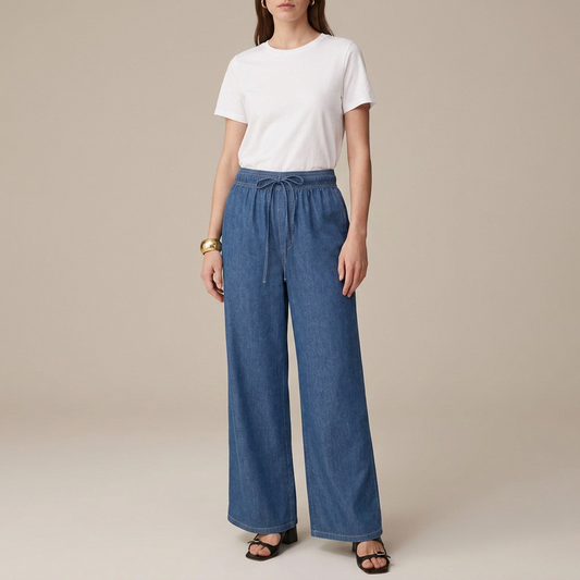 Pantalón Wide Leg con Cintura Elástica y Cordón