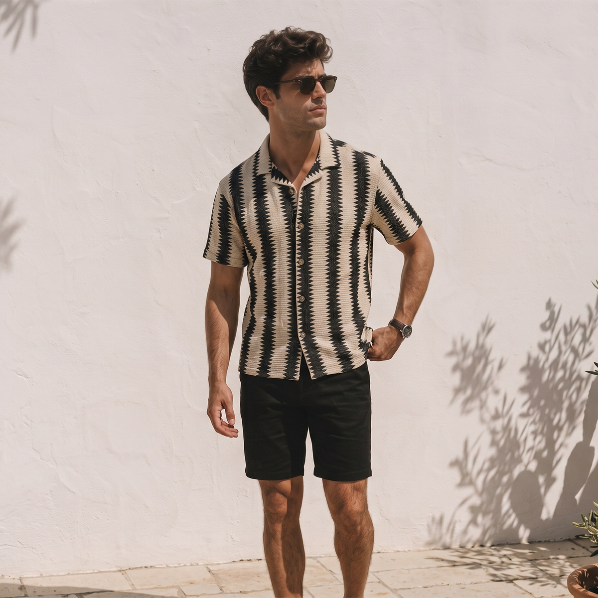 Camisa Hombre Manga Corta Corte Relajado Estilo Playero