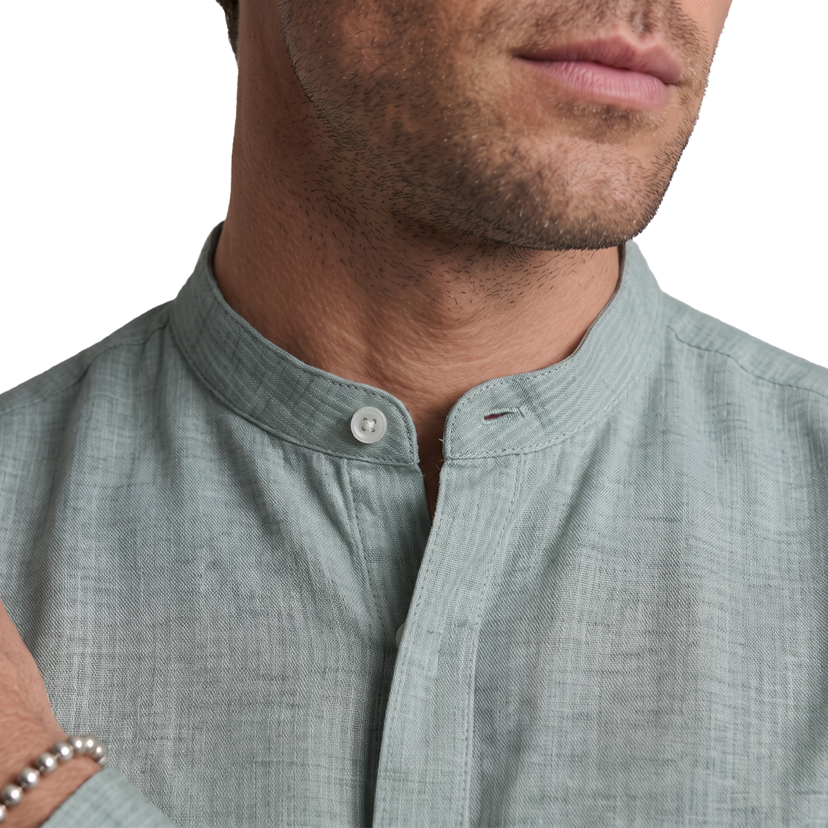 Camisa de hombre con cuello mao en color verde