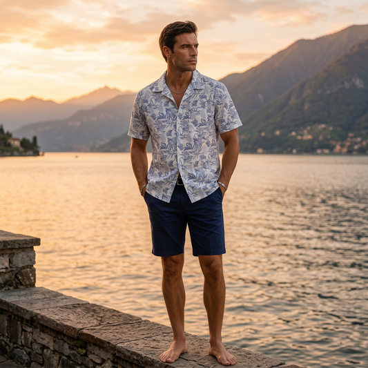 Men's Floral Line Art Tropical Short Sleeve Casual Shirt