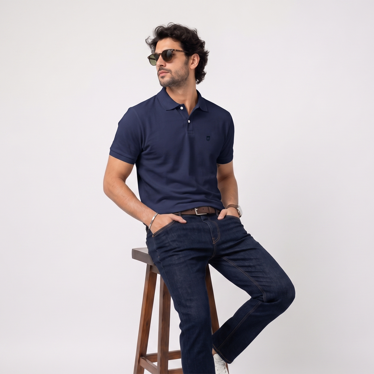 Playera Tipo Polo Azul  Marino Con Bordado Para Caballero Slim Fit