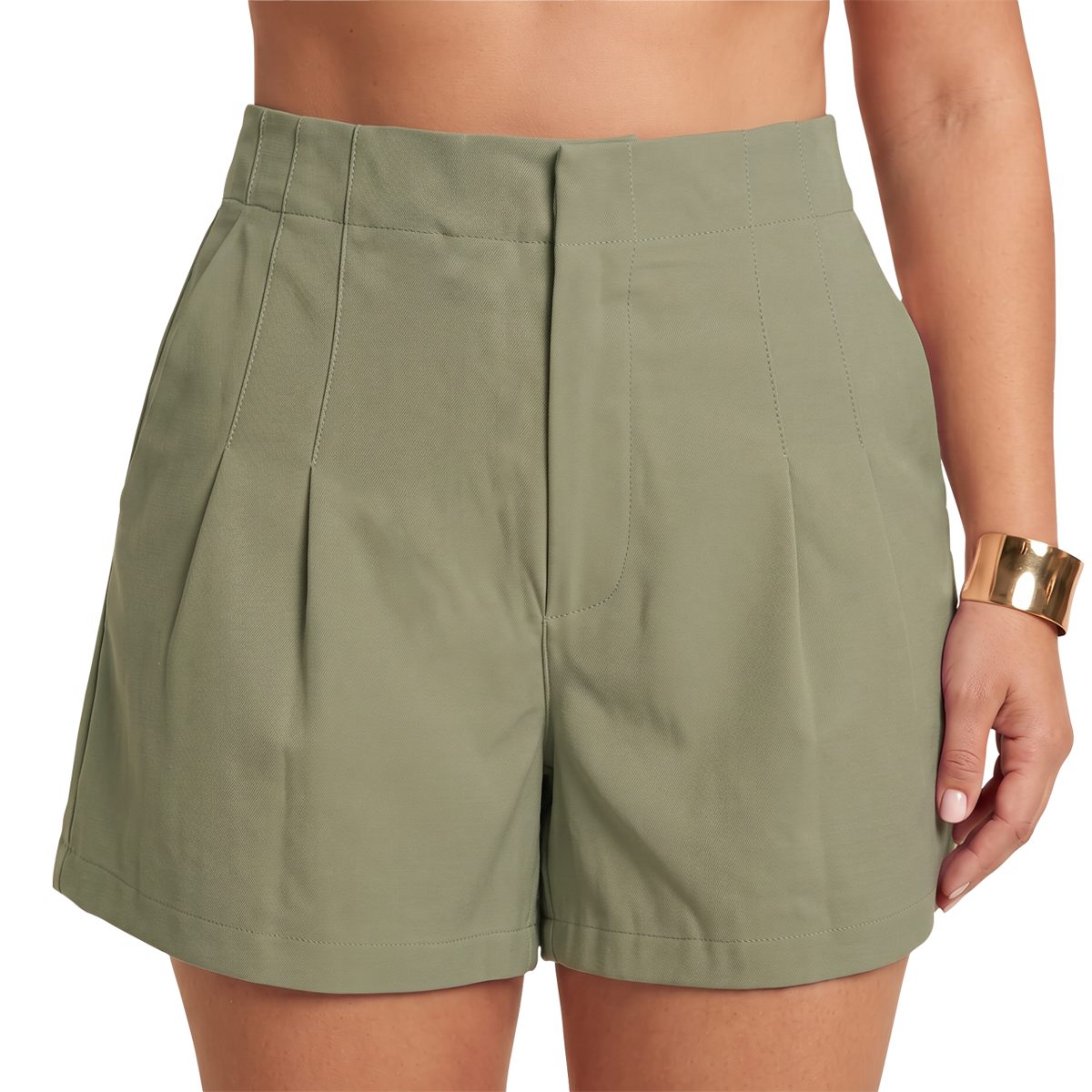 Short de tiro alto con pinzas color verde oliva