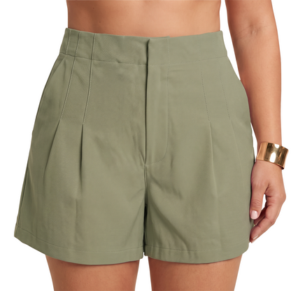 Short de tiro alto con pinzas color verde oliva