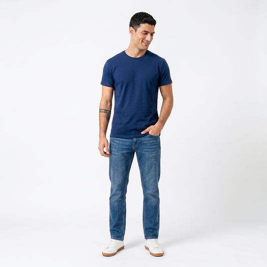 Playera Manga Corta Azul Marino Stretch Cuello Redondo Para Caballero
