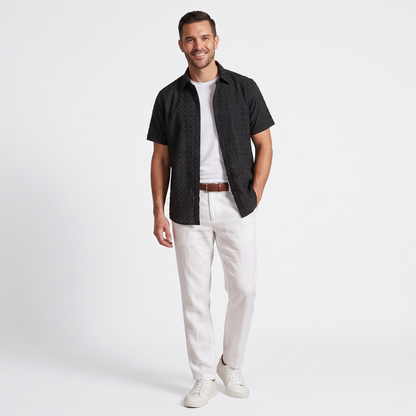 Camisa de manga corta con textura jacquard para hombre