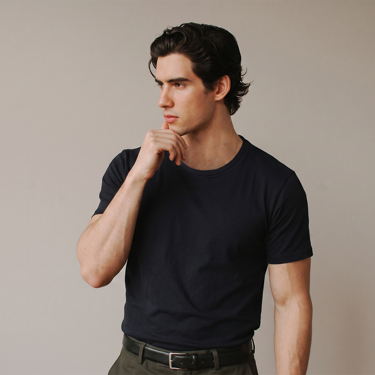 Men's Black Crew Neck Short Sleeve Basic Muscle Fit T-Shirt