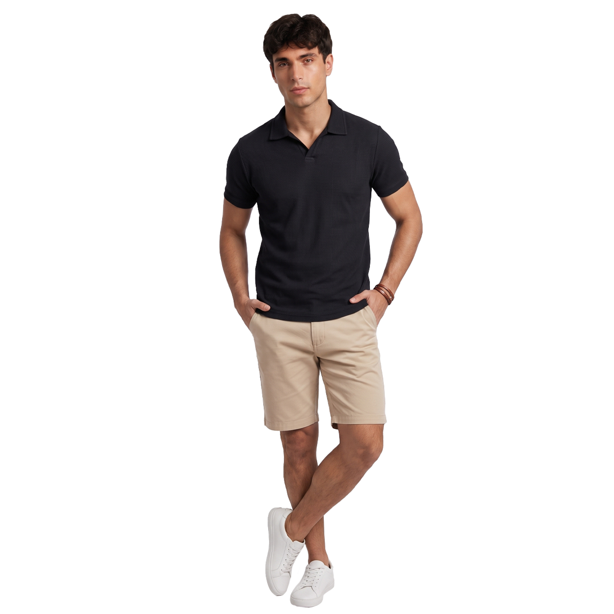 Polo manga corta para hombre color negro con textura waffle