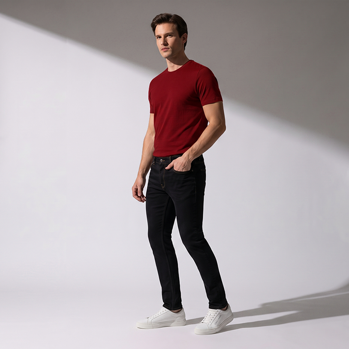 Men's Navy Blue Stretch Crew Neck Short Sleeve T-Shirt