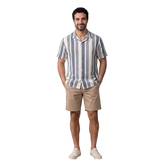 Men's Loose Fit Vertical Print Resort Collar Cotton Shirt