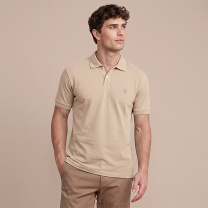 Playera Tipo Polo Caqui Slim Fit Con Bordado Moderno