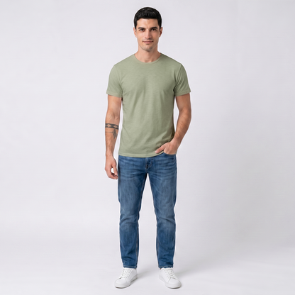 Men's Navy Blue Stretch Crew Neck Short Sleeve T-Shirt