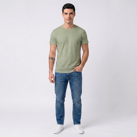 Playera Manga Corta Muscle fit de Algodón Cuello Redondo Para Hombre