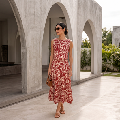 Blusa Corta Mujer Sisada con Estampado Rojo  y Cuello Redondo