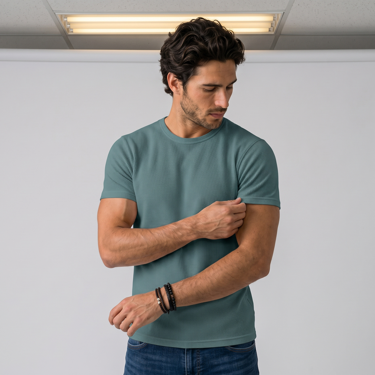 Camiseta manga corta con textura waffle para hombre