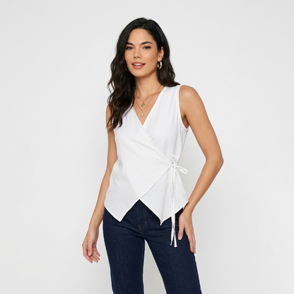 Blusa sin mangas con escote en V y lazo lateral