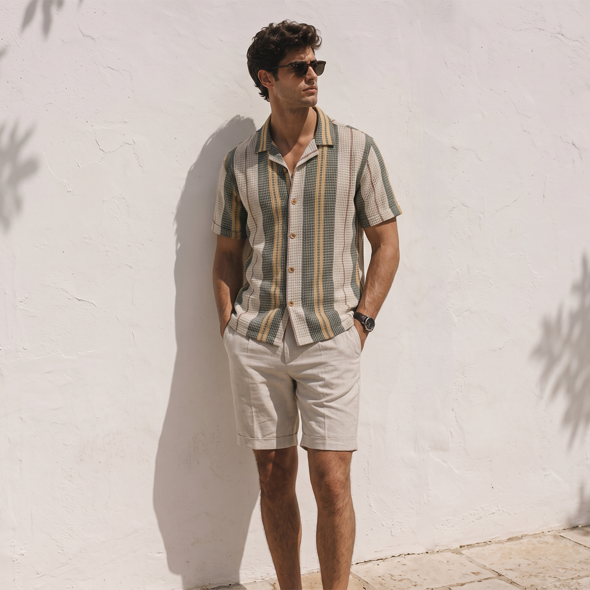 Camisa Hombre Manga Corta Playa Corte Relax Tela Ligera