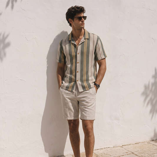 Camisa Hombre Manga Corta Playa Corte Relax Tela Ligera