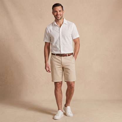 Camisa de manga corta con textura jacquard geométrica para hombre