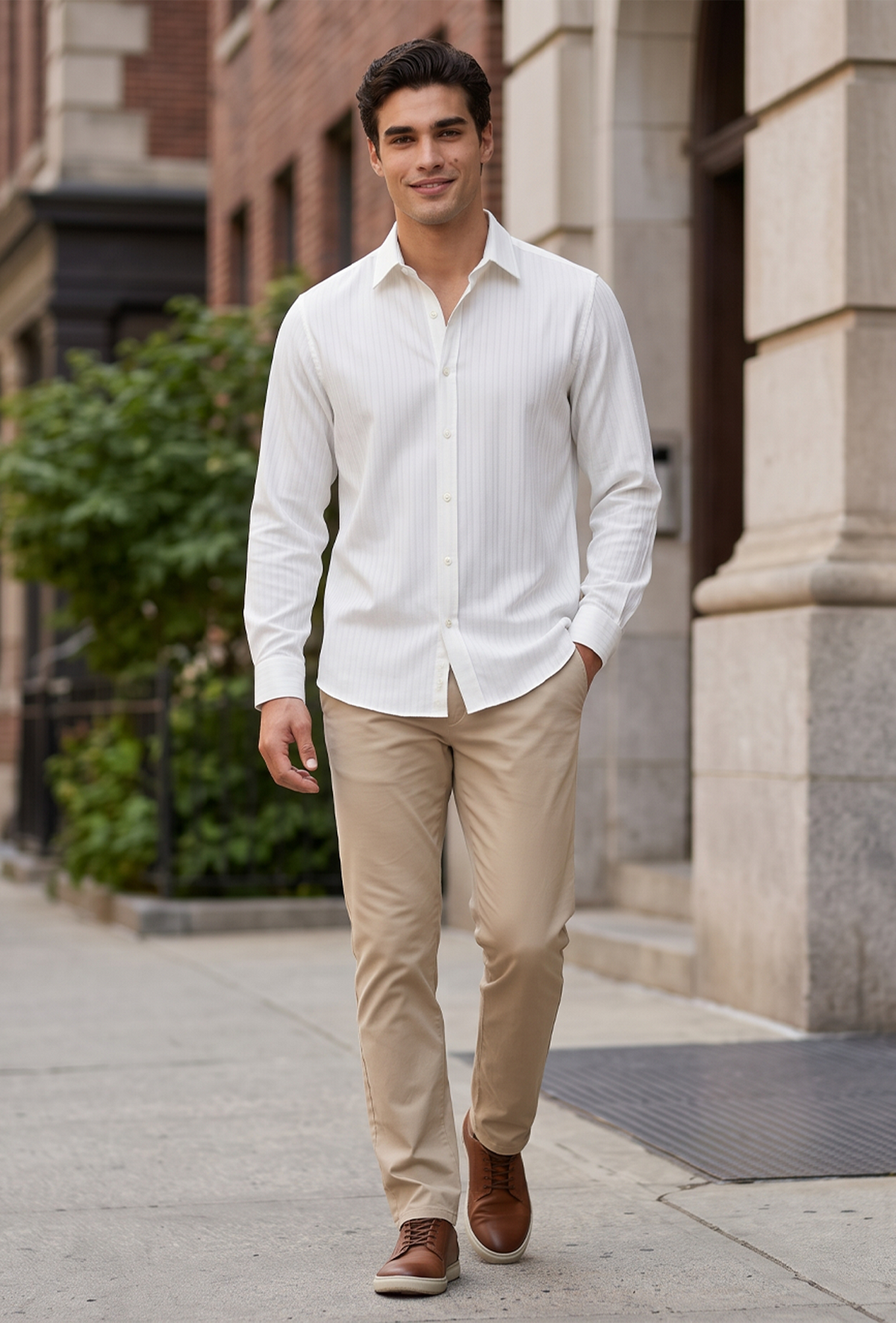 Camisa de hombre blanca con textura en relieve