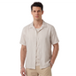 Camisa Hombre Algodón Loose Fit Estampado Vertical Caqui y Blanco Manga Corta
