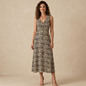 Vestido midi sin mangas con estampado de remolinos en negro y beige