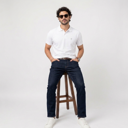 Playera Tipo Polo Color Blanco Con Bordado Slim Fit Para Hombre