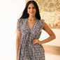 Vestido Estampado Corto Mujer Escote V Manga Olan Casual Fresco