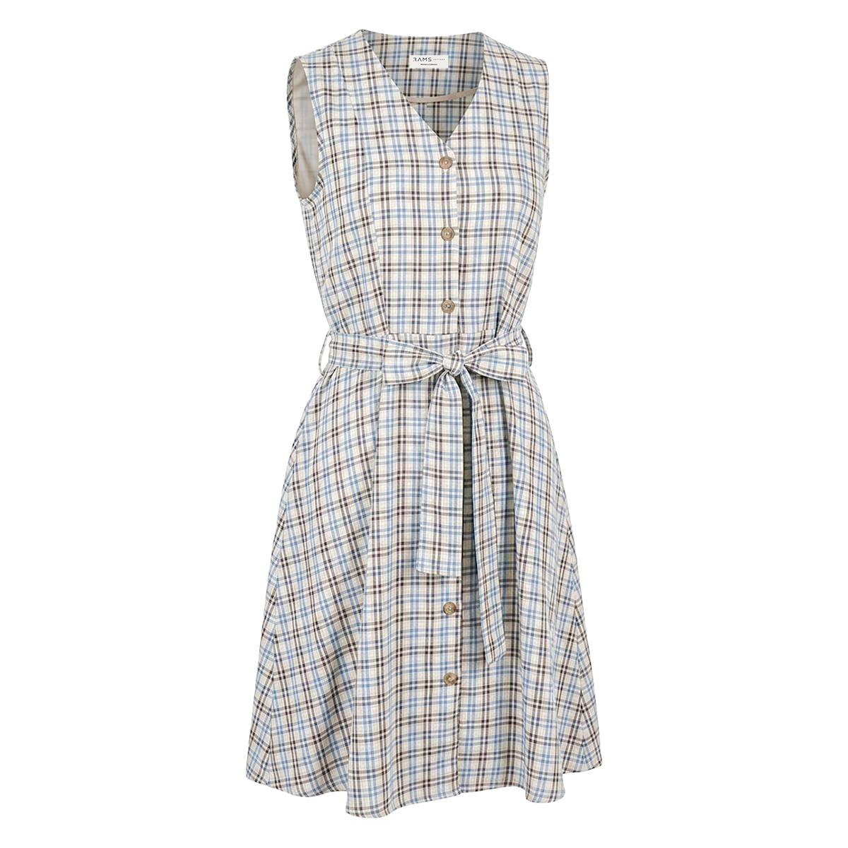 Vestido Camisero Corto Mujer Escote V Estampado Cuadros Azules