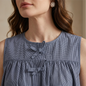 Blusa Sisada Azul Marino Mujer Estampada a Cuadros con Botones Ocultos