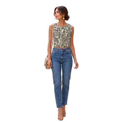 Blusa Mujer Estampada Corta Sisada Cuello Redondo C¢moda