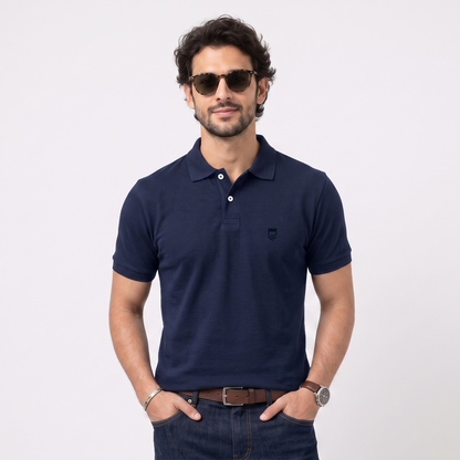 Playera Tipo Polo Azul  Marino Con Bordado Para Caballero Slim Fit