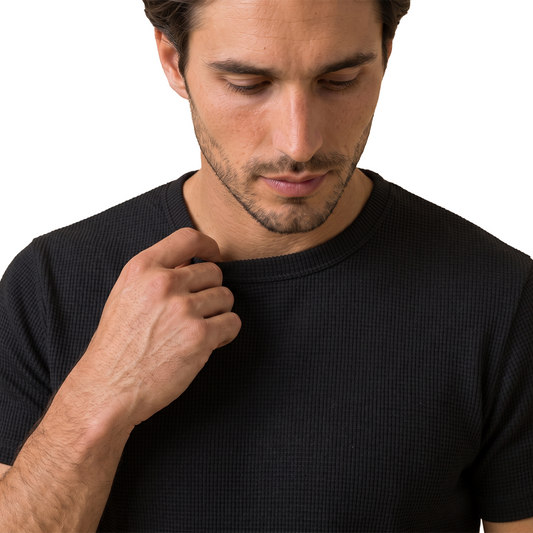 Camiseta de punto acanalado para hombre cuello redondo