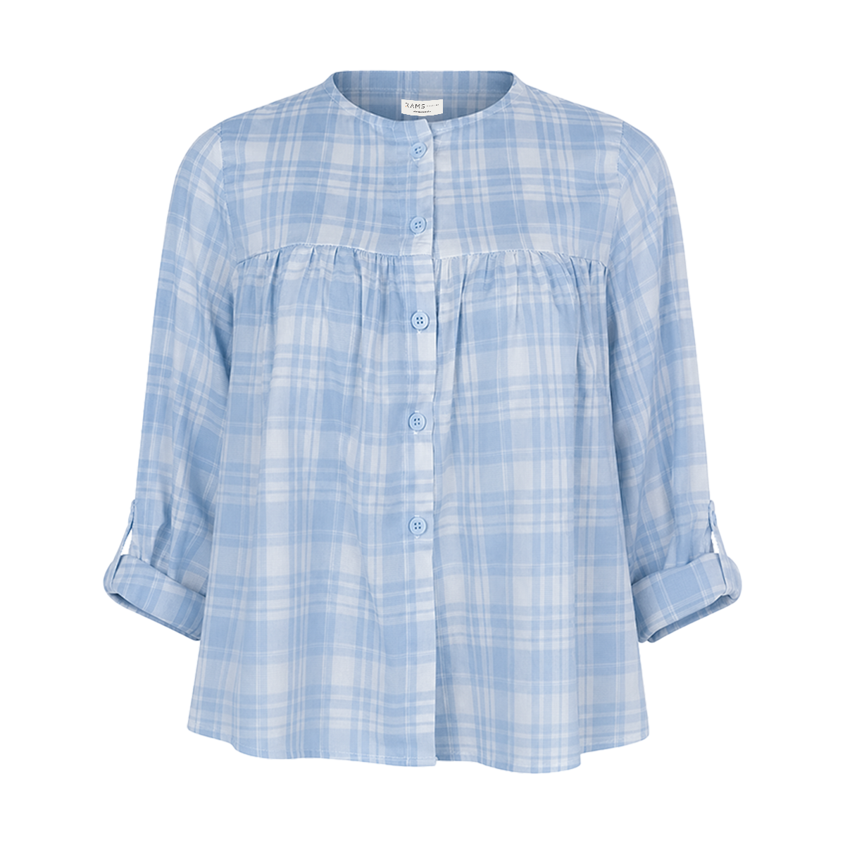 Blusa de cuadros con cuello mao y botones frontales