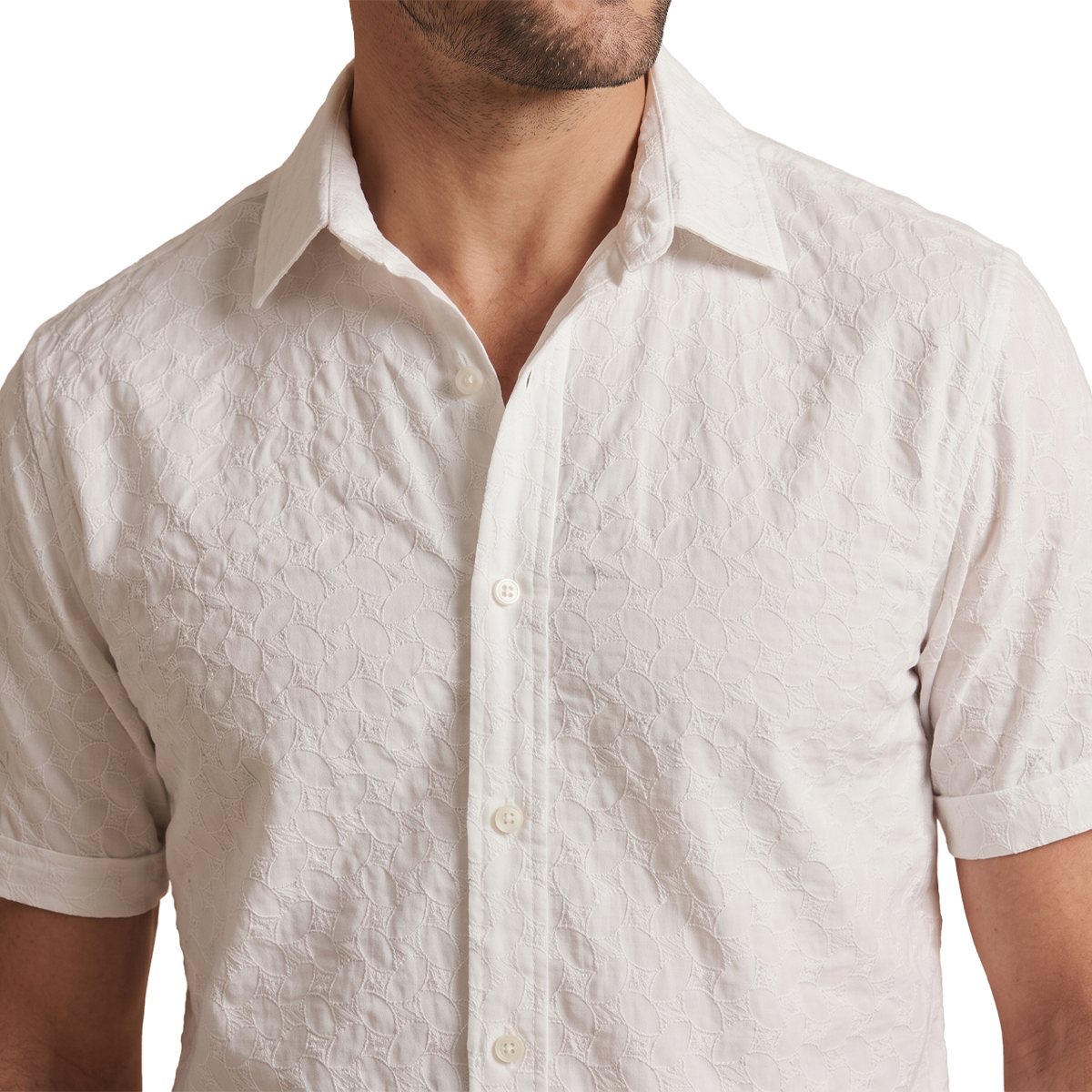 Camisa de manga corta con textura jacquard geométrica para hombre