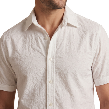 Camisa de manga corta con textura jacquard geométrica para hombre