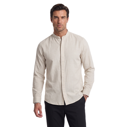 Camisa de manga larga con cuello mao color beige