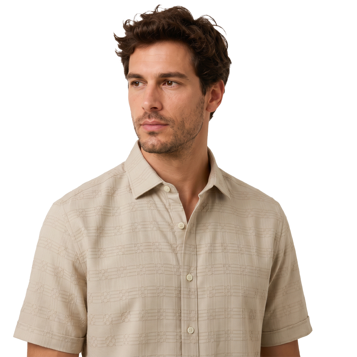 Camisa de manga corta con textura jacquard para hombre