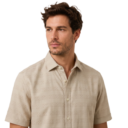 Camisa de manga corta con textura jacquard para hombre