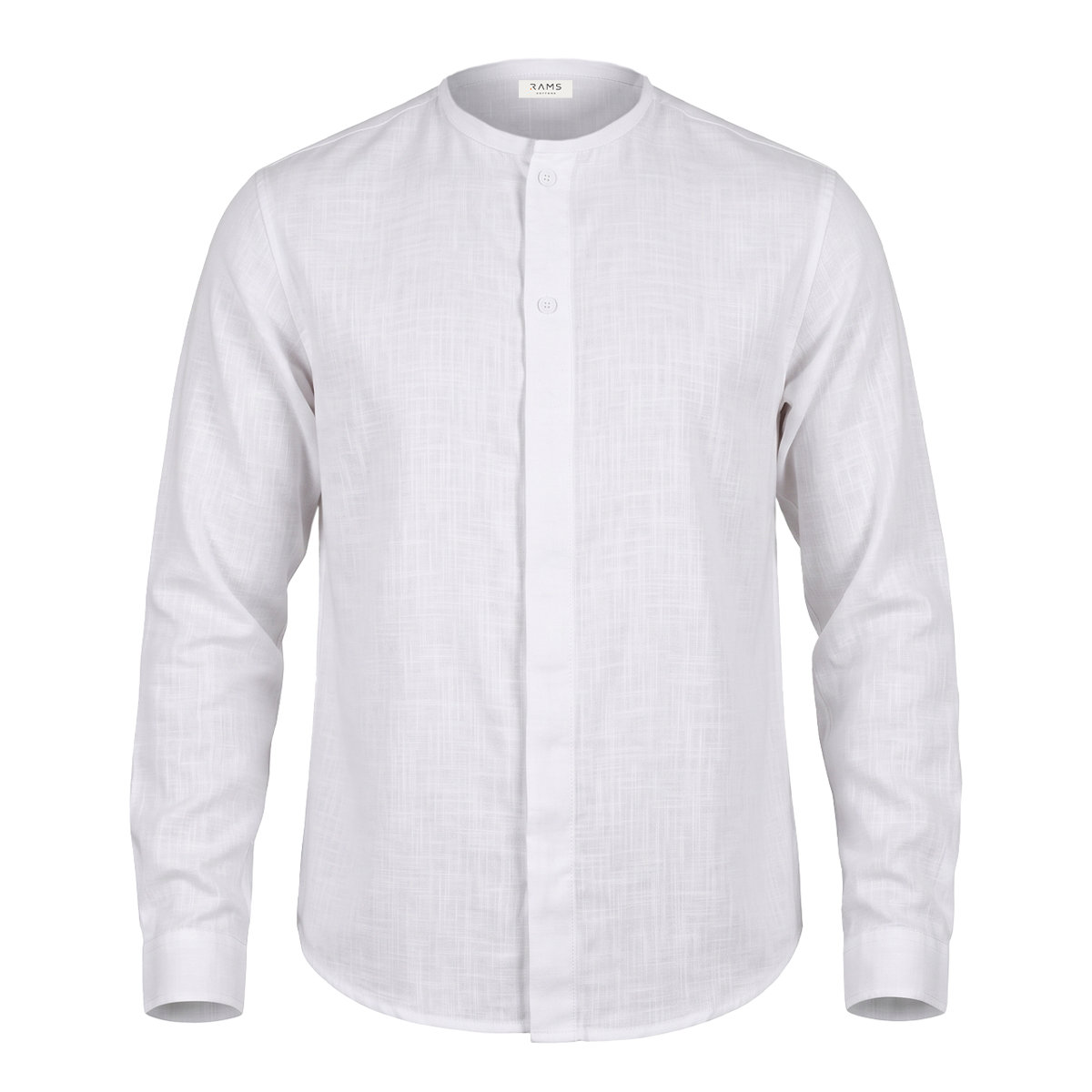 Camisa Blanca Hombre Manga Larga Cuello Redondo Texturizada Moderna