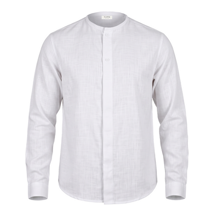Camisa Blanca Hombre Manga Larga Cuello Redondo Texturizada Moderna