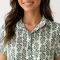 Vestido Casual Camisero Corto Mujer Estampado con Cinturón Ajustable Verde